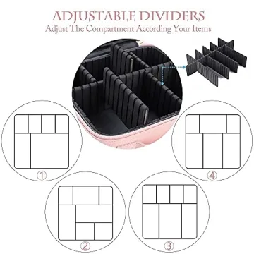 Oewoer 3-Layer Makeup Bag with Mirror Adjustable Dividers Pink