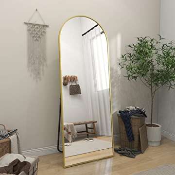 BEAUTYPEAK 64"x21" Arch Floor Mirror, Full Length Wall Hanging or Leaning Arched-Top Full Body Mirro...