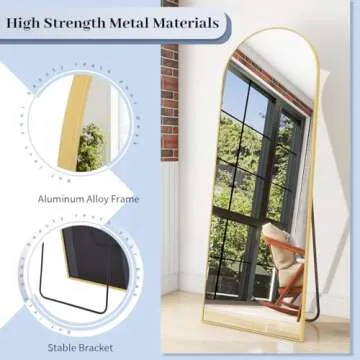 BEAUTYPEAK 64"x21" Arch Floor Mirror, Full Length Wall Hanging or Leaning Arched-Top Full Body Mirror with Stand for Bedroom, Dressing Room, Gold