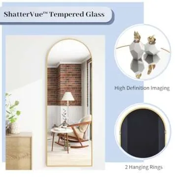 BEAUTYPEAK 64"x21" Arch Floor Mirror, Full Length Wall Hanging or Leaning Arched-Top Full Body Mirror with Stand for Bedroom, Dressing Room, Gold