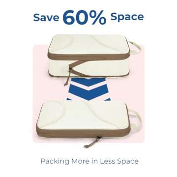 BAGSMART Compression Packing Cubes for Travel, 6 Set Travel Packing Cubes for Suitcases, Compression Suitcases Organizers Bag Set for Travel Essentials, Lightweight Packing Organizers White Opal