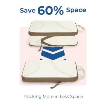 BAGSMART Compression Packing Cubes for Travel, 6 Set Travel Packing Cubes for Suitcases, Compression Suitcases Organizers Bag Set for Travel Essentials, Lightweight Packing Organizers White Opal