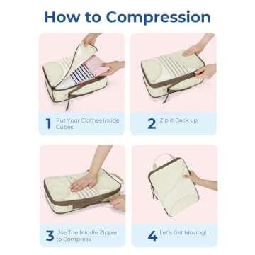 BAGSMART Compression Packing Cubes for Travel, 6 Set Travel Packing Cubes for Suitcases, Compression Suitcases Organizers Bag Set for Travel Essentials, Lightweight Packing Organizers White Opal
