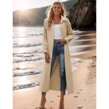 Sopliagon Women Cotton and Linen Shirt Dress Casual Loose Maxi Dresses Khaki L