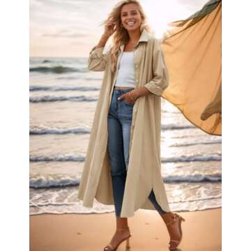 Sopliagon Women Cotton and Linen Shirt Dress Casual Loose Maxi Dresses Khaki L