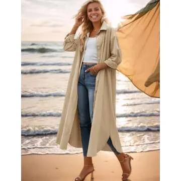 Sopliagon Women Cotton and Linen Shirt Dress Casual Loose Maxi Dresses Khaki L