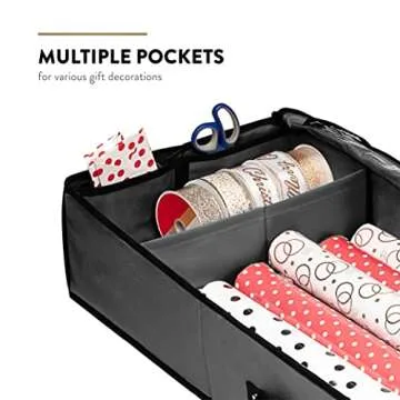 ZOBER Wrapping Paper Storage Containers - 40 Inch Gift Wrapping Organizer Storage W/Interior Pockets - Fits 20 Standard Rolls of Wrapping Paper, Bows, and Ribbons