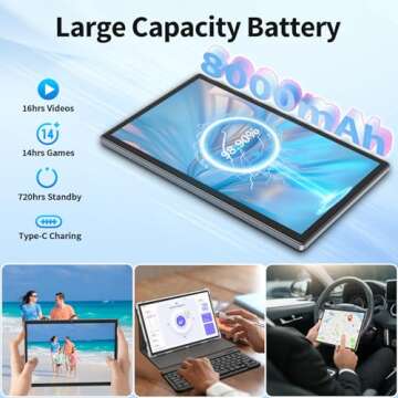 Android 14 Tablet with Keyboard, 16GB RAM, 10-inch Touchscreen