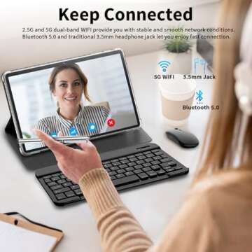 Android 14 Tablet with Keyboard, 16GB RAM, 10-inch Touchscreen