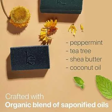 Peppermint Tea Tree Charcoal Facial Bar Soap - USA Made with Natural & Organic Ingredients, Face Wash Black Soap Bar for Acne, Eczema & Psoriasis, Detoxifying Charcoal for Oily & Sensitive Skin