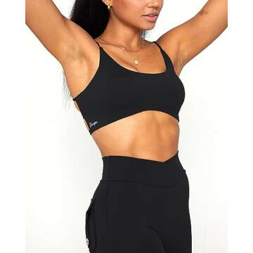 Danysu Womens Backless Sports Bra Open Back Workout Top Light Support Strappy Sport Bra Cute Gym Clothes Crisscross Black XS