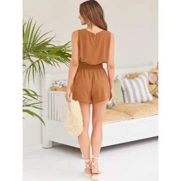 Trendy Queen Beach Vacation Clothes for Women 2 Piece Summer Outfits Two Piece Sets Matching Sleeveless Tank Top High Waisted Shorts with Pockets Lightbrown M