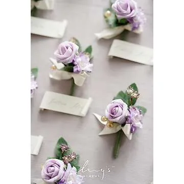 Ling's Moment Artificial Wedding Flowers 1.5" Rose Buds and 2" Petite Roses 25pcs Lilac & Purple w/Stem for DIY Wedding Boutonniere Wrist Corsages Bouquets Centerpieces Arrangements