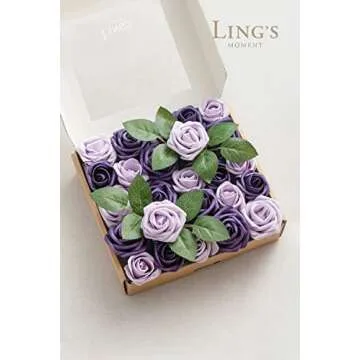Ling's Moment Artificial Wedding Flowers 1.5" Rose Buds and 2" Petite Roses 25pcs Lilac & Purple w/Stem for DIY Wedding Boutonniere Wrist Corsages Bouquets Centerpieces Arrangements