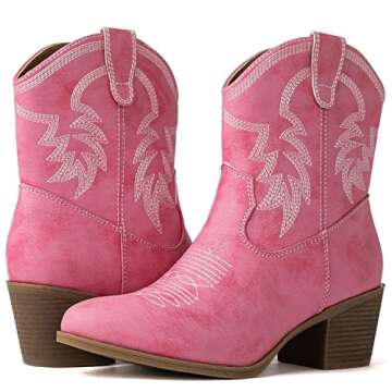 GLOBALWIN Women's Pink Mid Calf The Western Cowboy Boots Fashion Cowgirl Boots For Women Low Heel Si...