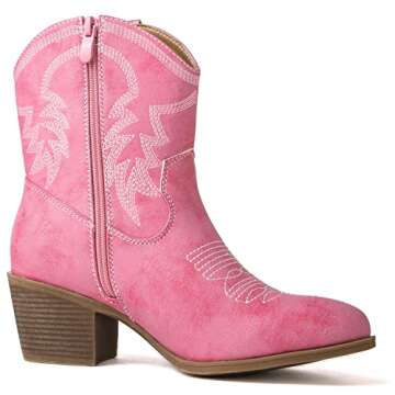 GLOBALWIN Women's Pink Mid Calf The Western Cowboy Boots Fashion Cowgirl Boots For Women Low Heel Size 9M