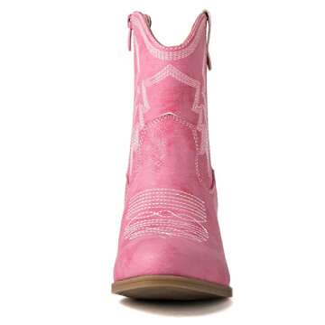 GLOBALWIN Women's Pink Mid Calf The Western Cowboy Boots Fashion Cowgirl Boots For Women Low Heel Size 9M