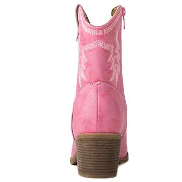 GLOBALWIN Women's Pink Mid Calf The Western Cowboy Boots Fashion Cowgirl Boots For Women Low Heel Size 9M