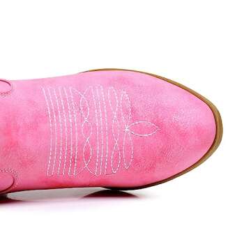 GLOBALWIN Women's Pink Mid Calf The Western Cowboy Boots Fashion Cowgirl Boots For Women Low Heel Size 9M
