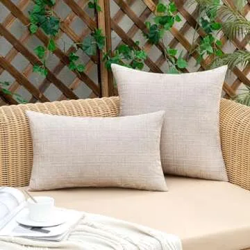 MIULEE Outdoor Waterproof Throw Pillow Covers Decorative Farmhouse Water Resistant Cushion Covers for Tent Patio Garden Couch Sofa Pack of 2, 20x20 Inch Beige
