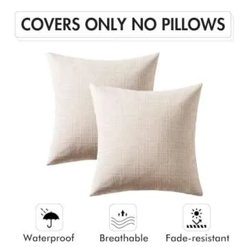 MIULEE Outdoor Waterproof Throw Pillow Covers Decorative Farmhouse Water Resistant Cushion Covers for Tent Patio Garden Couch Sofa Pack of 2, 20x20 Inch Beige