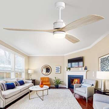 Sofucor 60 Inch Ceiling Fan With Light Farmhouse Ceiling Fan With Remote Control 3 Wood Blades Rever...