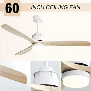 Sofucor 60 Inch Ceiling Fan With Light Farmhouse Ceiling Fan With Remote Control 3 Wood Blades Reversible DC Motor Timer for Modern Contemporary Kitchen Bedroom Living Room Patio with Cover