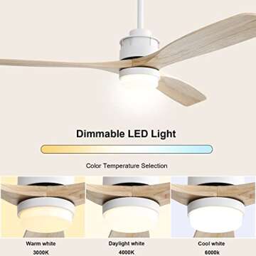 Sofucor 60 Inch Ceiling Fan With Light Farmhouse Ceiling Fan With Remote Control 3 Wood Blades Reversible DC Motor Timer for Modern Contemporary Kitchen Bedroom Living Room Patio with Cover