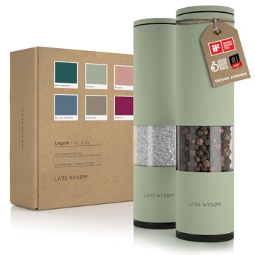 LARS NYSØM Salt and Pepper Grinder Set with Adjustable Ceramic Grinder - Elegant Design (Sage Green...