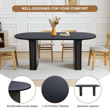 Elegant 70.8 Inch Oval Kitchen Dining Table for 4-6