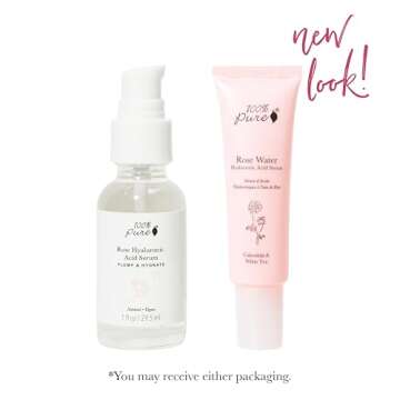 100% PURE Rose Hyaluronic Acid Facial Serum Deeply Hydrating Natural Care Soothe & Replenish Suppleness Bounce Dry, Dehydrated Skin - Vegan - 1oz