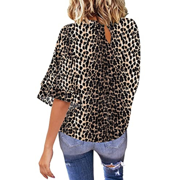 luvamia Women's Leopard Print Bell Sleeve Top