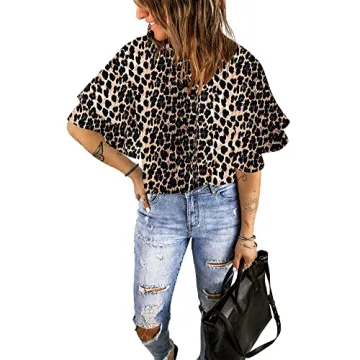 luvamia Women's Leopard Print Bell Sleeve Top