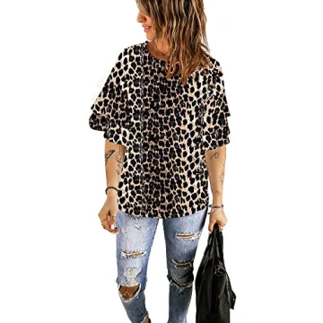 luvamia Women's Leopard Print Bell Sleeve Top