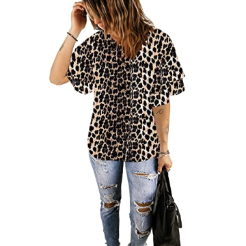 luvamia Women's Leopard Print Bell Sleeve Top