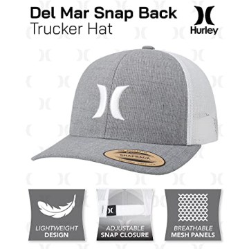 Hurley Del Mar Snap Back Trucker Hat for Men, Cool Grey Heather