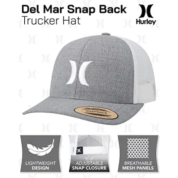 Hurley Del Mar Snap Back Trucker Hat for Men, Cool Grey Heather