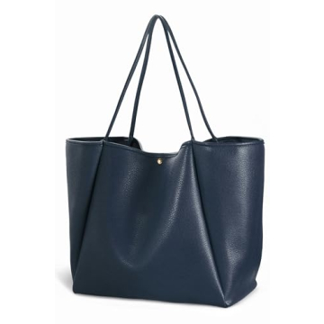 HOXIS Oversize PU Leather Tote - Versatile Weekender Bag for Women (Navy Blue)