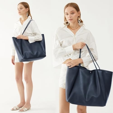 HOXIS Oversize PU Leather Tote Stylish Travel Handbag