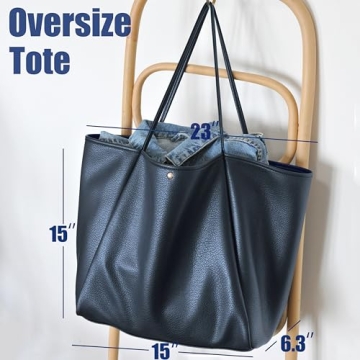 HOXIS Oversize PU Leather Tote Stylish Travel Handbag