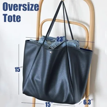 HOXIS Oversize PU Leather Tote Stylish Travel Handbag