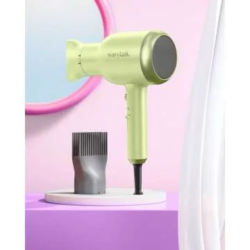 Wavytalk Hair Dryer with Diffuser, Blown Away Ionic Hair Dryer for Curly Hair with Comb, 1875W Fast Drying Blow Dryer with Ceramic Technology, 3 Attachments for All Hair Types, Light and Quiet, Green
