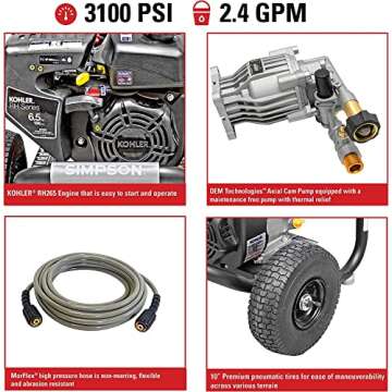 SIMPSON Cleaning MS60763-S MegaShot 3100 PSI Gas Pressure Washer, 2.4 GPM, Kohler RH265 Engine, Incl...