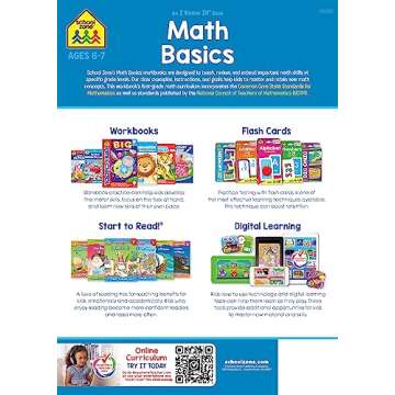 School Zone - Math Basics 1 Workbook - 32 Pages, Ages 6 to 7, Grade 1, Addition, Subtraction, Greate...