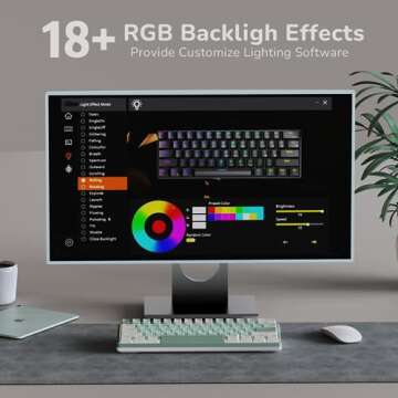 RK ROYAL KLUDGE RK61 Plus Mechanical Keyboard, 60% Percent Wireless Gaming Keyboard with USB Hub, Bluetooth/2.4Ghz/Wired RGB Hot Swappable PC Keyboard for Win/Mac/Android, Tactile Pale Green Switches
