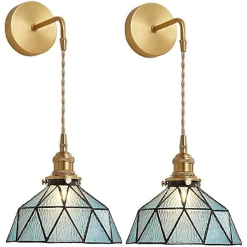 Tiffany Wall Sconces Set of 2 Battery Operated Indoor Lights