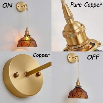 Tiffany Wall Sconces Set of 2 Battery Operated Indoor Lights