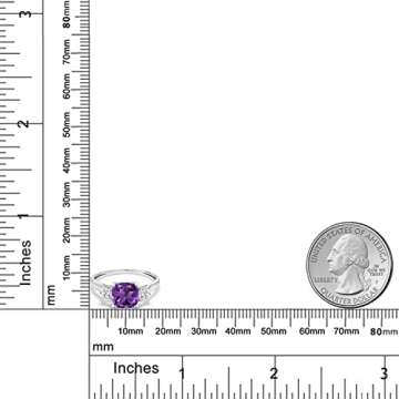 Gem Stone King 1.66 Cttw 10K White Gold Purple Amethyst and White Moissanite 3-Stone Engagement Ring | 3 Stone Wedding Anniversary Promise Ring For Women | Size 5,6,7,8,9