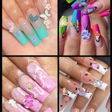 CESUSME 3D Nail Charms Assorted Mix Bear Cartoon Pink Color Blue White Nail Charms Lollipop Color Flower Butterfly Bowknots Heart Pearls Candy Cute Nail Charms for Nail Art DIY Accessories