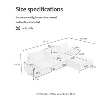 Comfortable 100'' Linen L-Shaped Sectional Sofa for Home